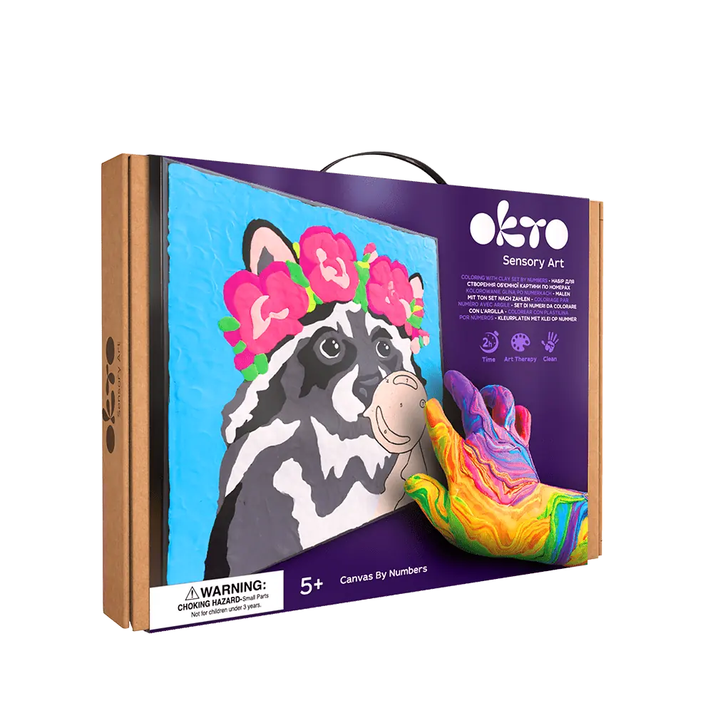 Kolorowanie gliną po numerach - szop pracz, zestaw kreatywny