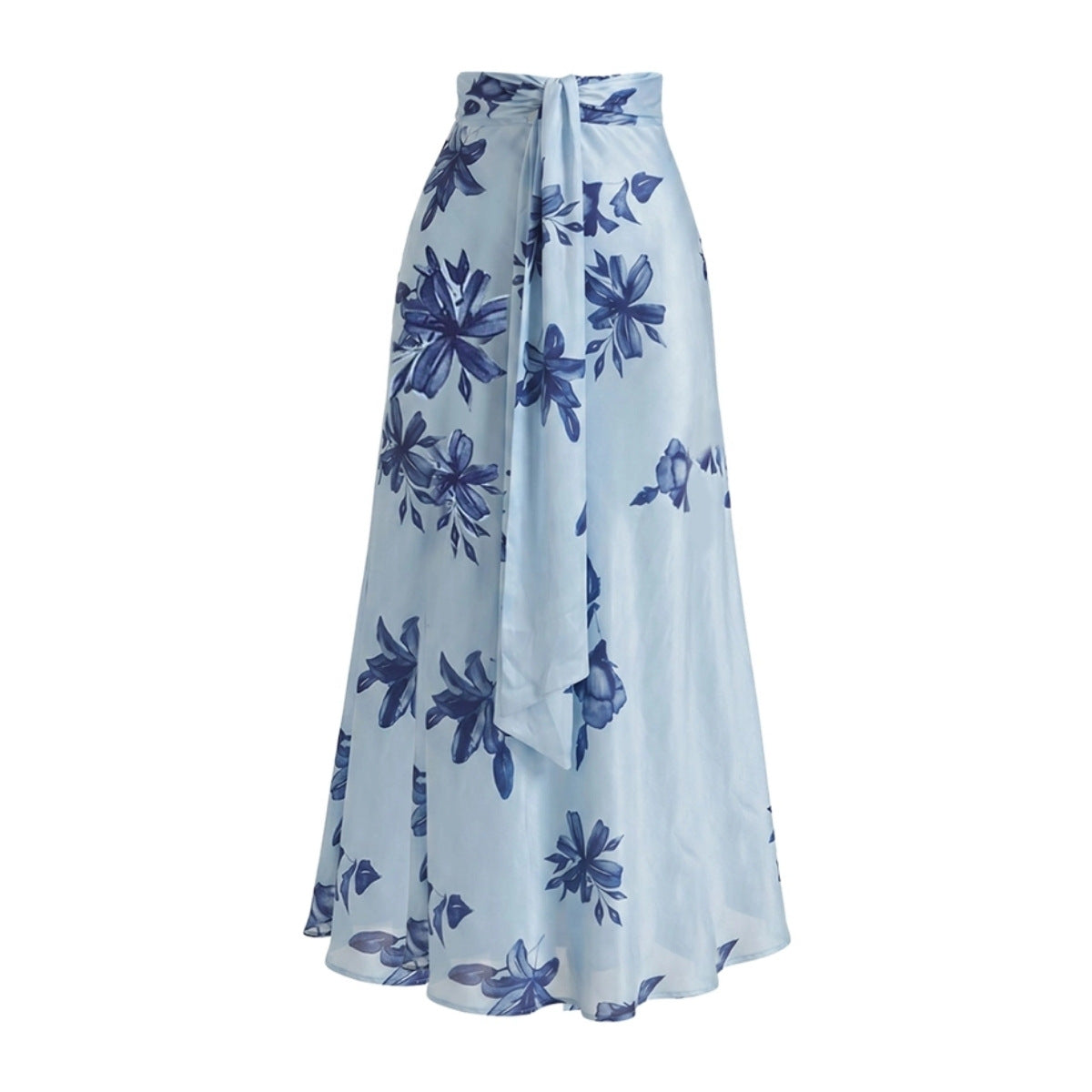 Blue and White Porcelain Pattern Knot V-Neck One-Piece Swimsuit Set for Women