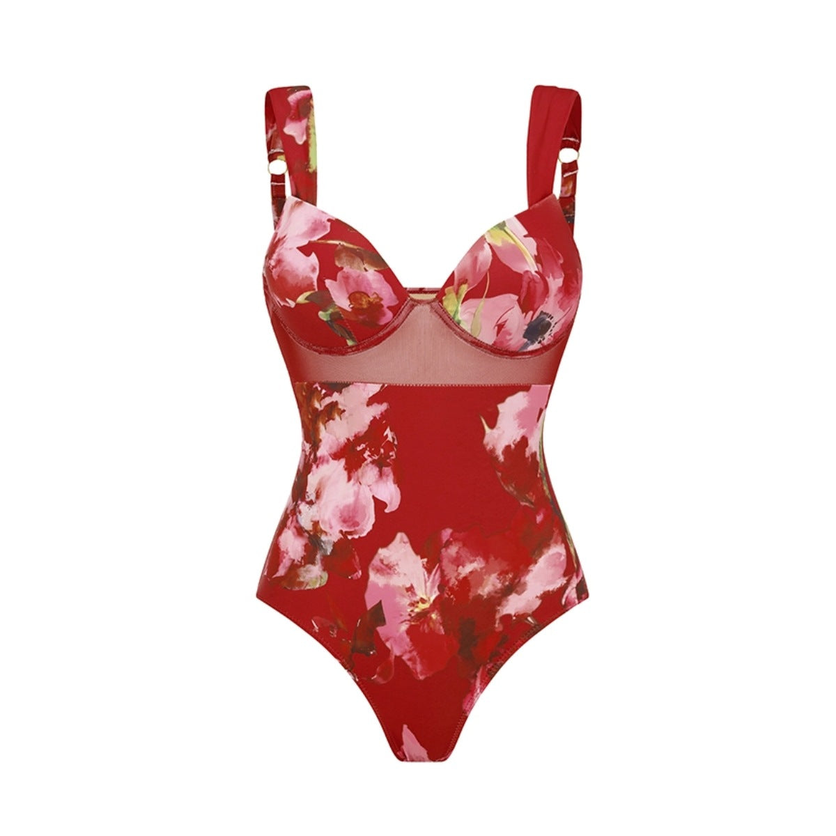 Bikini push-up z kwiatowym nadrukiem vintage - usztywniane fiszbiną