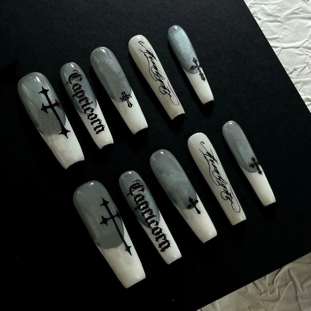 Naklejki na Paznokcie Krzyż Długa Drabinka — Gothic Estetyczny Manicure