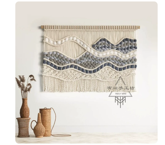 Ręcznie Tkany Gobelin — Dekoracja Ścienna Boho do Salonu