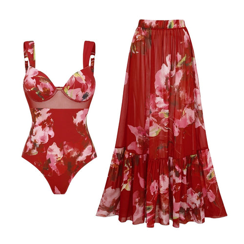 Bikini push-up z kwiatowym nadrukiem vintage - usztywniane fiszbiną
