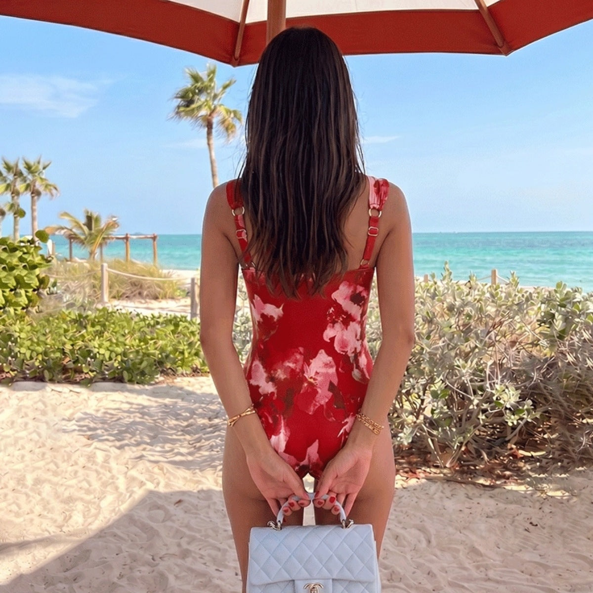 Bikini push-up z kwiatowym nadrukiem vintage - usztywniane fiszbiną